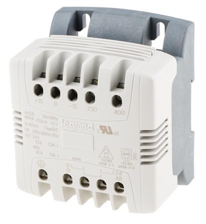 0 442 31 Legrand 40VA DIN Rail Transformer, 215V ac, 230V ac, 245V ac, 385V ac, 400V ac, 415V ac Primary, 24V ac Secondary