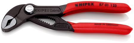 87 01 125 Knipex Cobra® Water Pump Pliers, 125 mm Overall, Flat, Straight Tip, 27mm Jaw