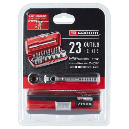R1PICOPB Facom 23-Piece Metric 1/4 in Standard Socket/Bit Set with Ratchet, 6 point