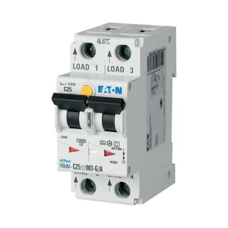 168298-FRBDM-C10-2-001-G-A Eaton RCBO, 10A Current Rating, 2P Poles, 10mA Trip Sensitivity, Type A, Type C, FRBdM Range