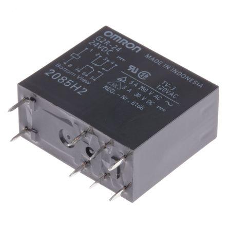 G2R-24-DC24 Omron, 24V dc Coil Non-Latching Relay DPDT, 3A Switching Current PCB Mount, G2R-24 DC24