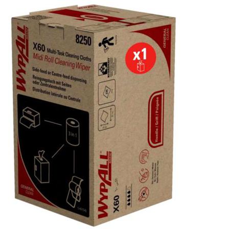 8250 WYPALL 2in1 Midi Roll Blue Wipes for Cleaning, Carton of 235, 31cm, Repeat Use