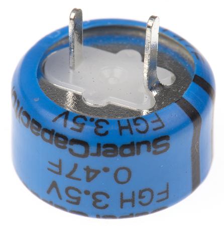 FGH0V474ZF KEMET 0.47F Supercapacitor -20 → +80% Tolerance, Supercap FG 3.5V dc, Through Hole