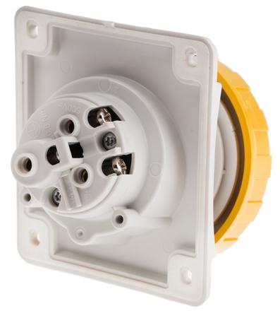 418-1660 Scame IP66, IP67 Yellow Panel Mount 2P + E Heavy Duty Power Connector Socket, Rated At 16A, 110 V