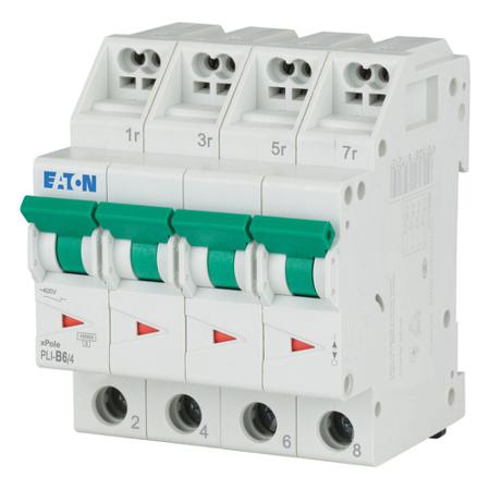 101352-PLI-B6-4 Eaton MCB, 4P, 6A Curve B, 400V AC, 10 kA Breaking Capacity