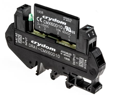 DRA1-CMX60D10 Sensata Crydom DRA1 CMX Series Solid State Interface Relay, 10 V dc Control, 8 A Load, DIN Rail Mount