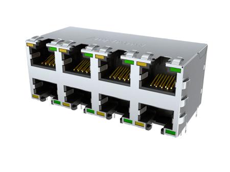 RJE1R888225441 Amphenol Communications Solutions RJE1R Series Series Female Ethernet Connector, Through Hole, Cat5e, Cat6 Right Angle