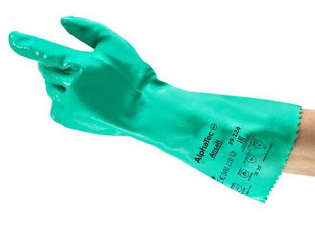 39124100 Ansell , AlphaTec 39-124 Green Nitrile Abrasion Resistant, Chemical Resistant Gloves, Size 10, Nitrile Coating