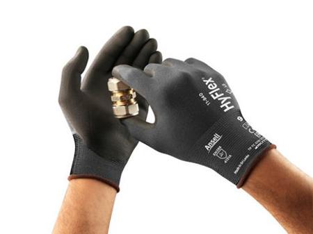 11840100 Ansell HyFlex 11-840 Grey Nylon, Spandex General Purpose Work Gloves, Size 10, Large, Nitrile Coating