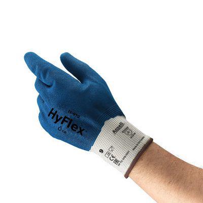 11919080 Ansell HyFlex 11-919 Blue Nylon Oil Resistant Gloves, Size 8, Nitrile Coating