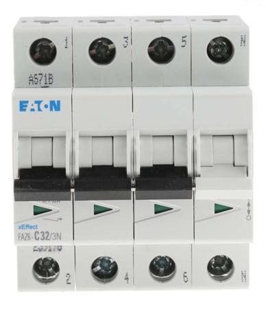 239176 FAZ6-C32/3N Eaton xEffect MCB, 4P, 32A Curve C, 230 → 400V AC, 6 kA Breaking Capacity