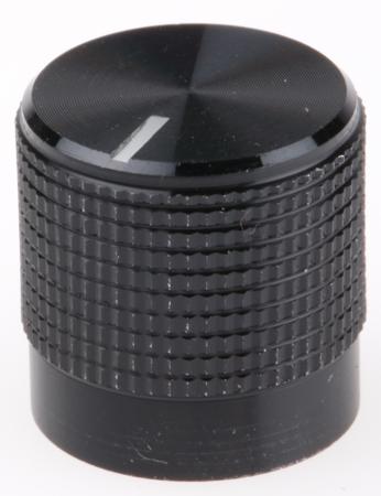 777-7312 RS PRO 15mm Black Potentiometer Knob for 6mm Shaft Splined