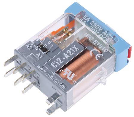 C12A21X230A Releco DPDT Non-Latching Relay PCB Mount, 230V ac Coil, 5 A