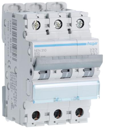 NEN310 Hager NEN MCB, 3P, 10A, 400V AC, 10 Breaking Capacity