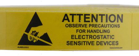 ALABEL5/8X2 SCS Black, Yellow Paper ESD Label, Observe Precautions for Handling Electrostatic Sensitive Devices-Text 16 mm x 51mm