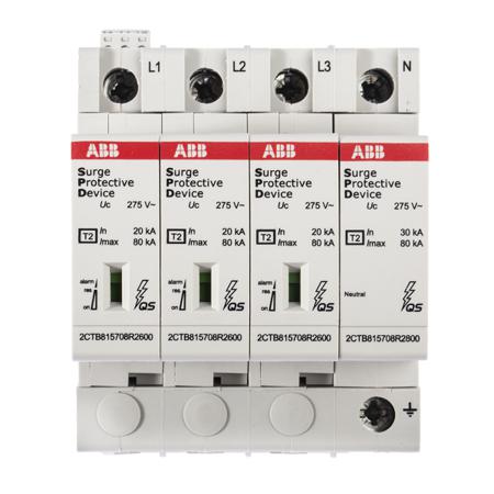 2CTB815708R0800--OVR-T2-3N-80-275s-P-TS-QS ABB, OVR 275 V Maximum Voltage Rating 80kA Maximum Surge Current Surge Protection Device, DIN Rail