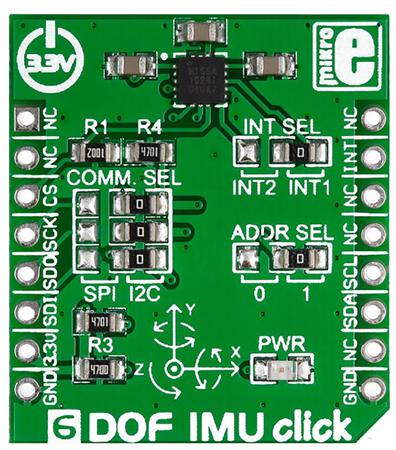 MIKROE-1941 MikroElektronika 6DOF IMU Click Inertial Measurement Unit (IMU) - 6 DoF MikroBus Click Board for MAX21105