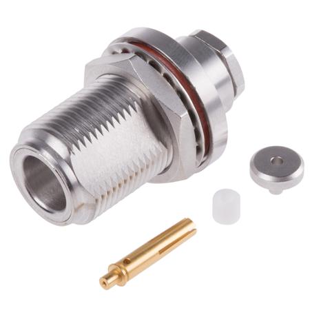 R161322000W Radiall 50Ω Straight Panel Mount N Type Connector, jack, Clamp Termination, 0 → 11GHz
