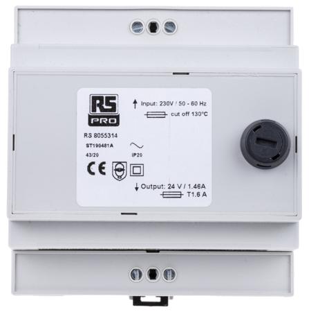 805-5314 RS PRO 35VA DIN Rail Transformer, IEC 61558-2-6, 230V ac Primary, 24V ac Secondary