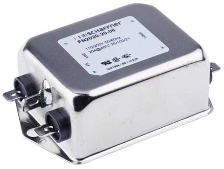 FN2020-20-06 Schaffner, FN2020 20A 250 V ac/dc 400Hz, Chassis Mount EMI Filter, Fast-On, Single Phase