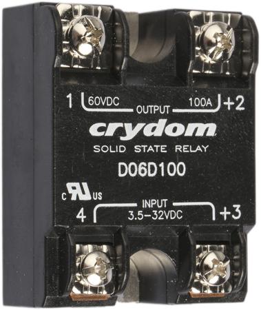 D06D100 Sensata Crydom D06D Series Solid State Relay, 100 A Load, Surface Mount, 60 V dc Load, 32 V Control