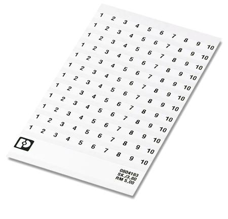0804183:0001 Phoenix Contact, 8:FORTL.ZAHLEN 1-10, SK 5/3 Marker Card for use with Terminal Block Width 5 mm