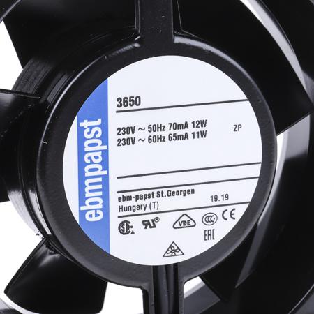 3650 ebm-papst Axial Fan, 92 x 92 x 38mm, 75m³/h, 12W, 230 V ac (3000 Series)