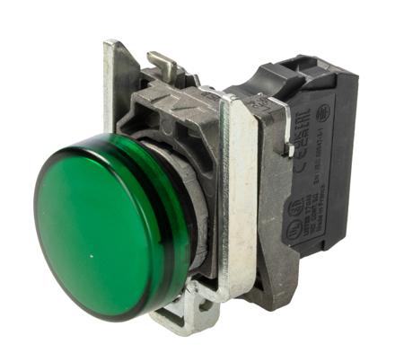 XB4BVB3 Schneider Electric, Harmony XB4, Panel Mount Green LED Pilot Light, 22mm Cutout, IP66, IP67, IP69(IP69K), Round, 24V