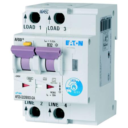 MB-300174-AFDD-32-2-B-003-G-A Eaton RCBO, 6kA Current Rating, 2P Poles, Type B, AFDD Range