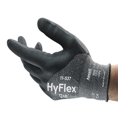 11537VP100 Ansell HyFlex 11-537 Black Glass Fiber, HPPE, Nylon, Spandex (Liner) Abrasion Resistant, Cut Resistant Gloves, Size 10,
