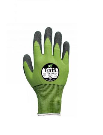 A-TG6250-GR-10 Traffi TG6250 Green Yarn Cut Resistant, Dry Environment, Good Dexterity Work Gloves, Size 10, Latex Coating