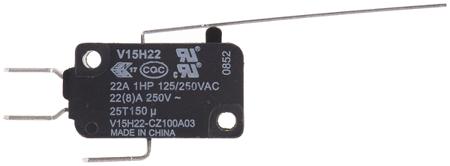 V15H22-CZ100A03 SPDT-NO/NC Long Leaf Lever Microswitch, 22 A @ 250 V ac