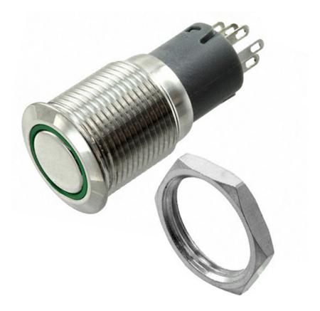 MP0045/1D2GN012 Bulgin Illuminated Push Button Switch, Momentary, Panel Mount, 16.2mm Cutout, DPDT, Green LED