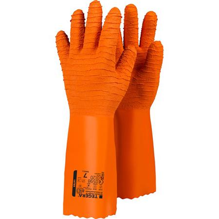 8163-9 Tegera TEGERA Orange Cotton Chemical Resistant Work Gloves, Size 9, Latex Coating