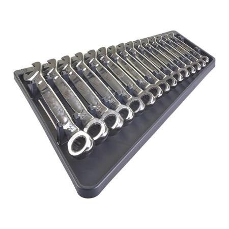 4932464994 Milwaukee 15 Piece Chrome Alloy Steel Ratchet Spanner Set