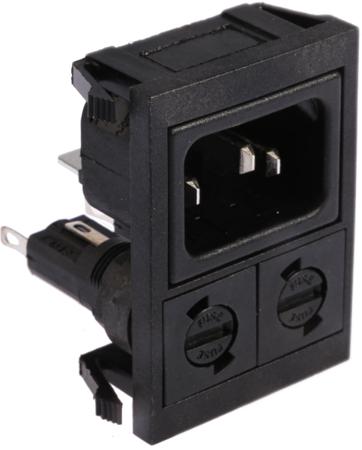 BZV03/Z0000/04 Bulgin C14 Snap-In IEC Connector Male, 10A, 250 V, Fuse Size 5 x 20mm