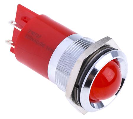 210-737 RS Pro Red LED Indicator, 230 V ac, 16 mm Lamp Size, 22mm Mounting Hole Size