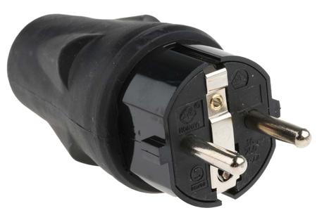 849-6128 RS PRO French / German Mains Plug, 16A Black Rubber Screw, 250 V