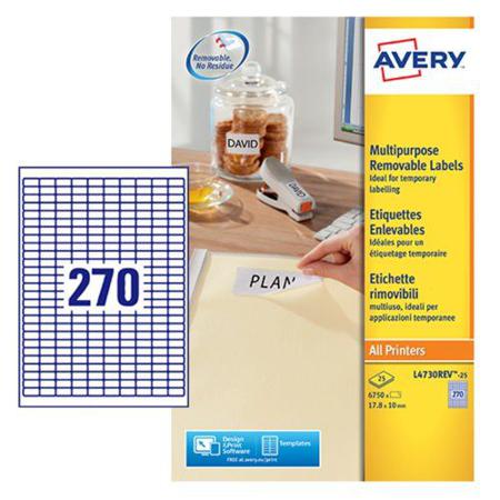 L4730REV-25 Avery White Adhesive High Visibility Label Sheet, Pack of 270Sheets