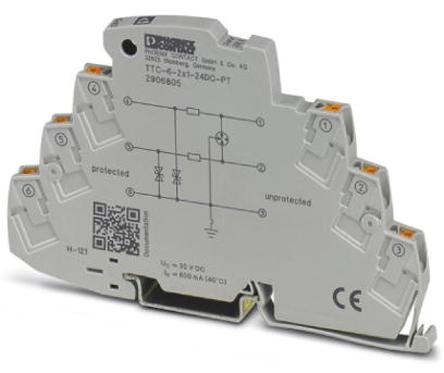 2906805 Phoenix Contact, TTC-6-2X1-24DC-PT Surge Protector 30 V dc Maximum Voltage Rating 10kA Maximum Surge Current Surge