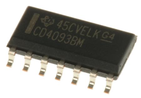 CD4093BM Texas Instruments , Quad 2-Input NANDSchmitt Trigger Logic Gate, 14-Pin SOIC