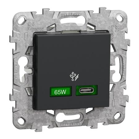 NU501454 Unica Anthracite 2 Gang USB Socket, 1 Pole Poles, 3A, USB-C, Indoor Use