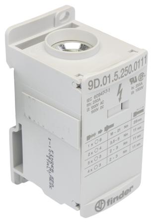 9D-01-5-250-0111 Finder Non-Fused Terminal Block, 12 Way, 120mm², 100kA, 1000/1500 V AC/DC, White