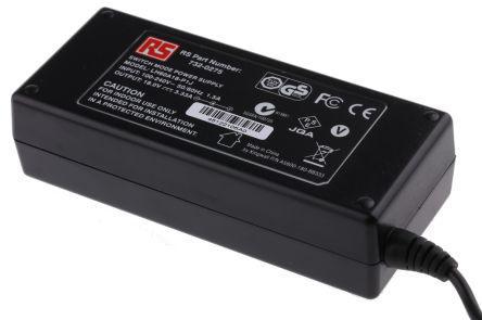 LH60A18-P1J RS Pro 60W Desktop Power Supply, 100 → 240 V ac, 18V dc 3.3A Output Level V 1 Output, C14