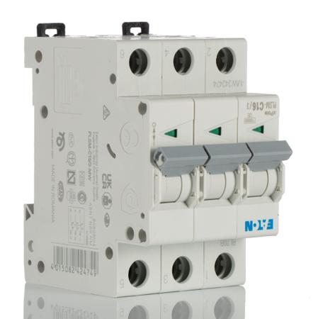 242474 PLSM-C16/3-MW Eaton xPole MCB, 3P, 16A Curve C, 400V AC, 48V DC, 10 kA Breaking Capacity