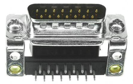 5745435-8 TE Connectivity AMPLIMITE HD-20 Series, 15 Way Right Angle Through Hole PCB D-sub Connector Plug, with Mounting Screw