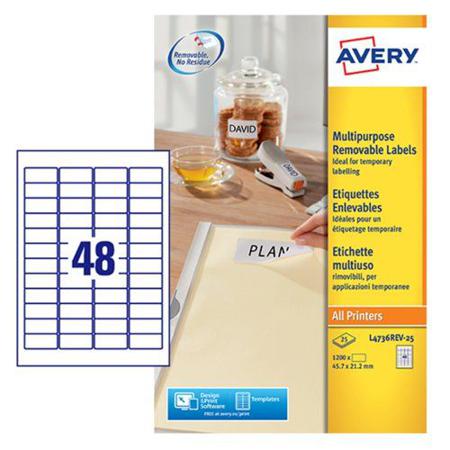 L4736REV-25 Avery White Adhesive High Visibility Label Sheet, Pack of 25Sheets
