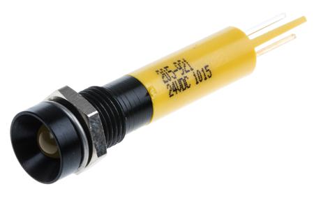 205-921 RS PRO Yellow Flashing LED Panel Mount Indicator, 24V dc, 8mm Mounting Hole Size, Solder Tab Termination