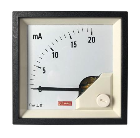 186-2488 RS PRO Analogue Panel Ammeter 20 (Input)mA DC, 68mm x 68mm, 1 % Moving Coil