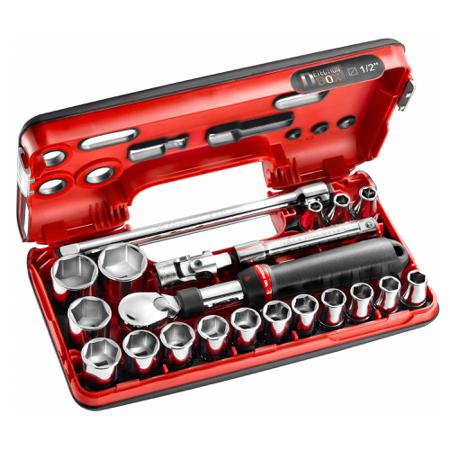 SXL-DBOX1PB Facom SXL.DBOX1PB, 21 Pieces Extendable Ratchet Socket Set 1/2 in Square Drive